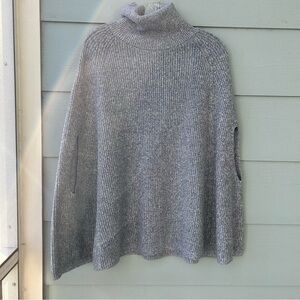 Light Blue Heather Turtleneck Women's Poncho Sweater